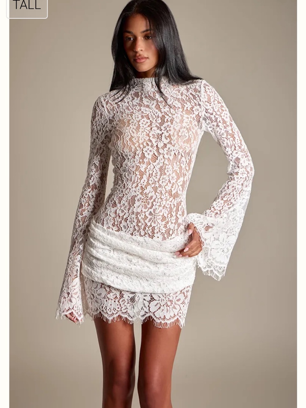 PrettyLittleThing White Lace Long-Sleeve Mini Dress